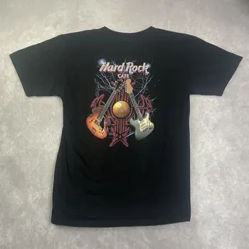  Черна тениска с графичен дизайн Hard Rock Sacramento, размер Среден, двупосочен китара лого, дълги ръкави