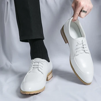  Черни, бели, мъжки обувки-oxfords дантела, с кръгло бомбе, от лачена кожа, бизнес мъжки обувки за парти, размер 38-46, ежедневни обувки