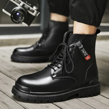  Черни ботуши за двойки през есента и зимата е устойчива на плъзгане и здрава работни облекла с високо качество и удобни Кожени обувки за двойки